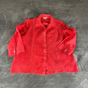 Quilted Red Button-Down Shirt with Point Collar